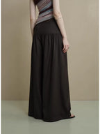 someonesometimes Comfort Minimalist Elastic Natural Waist Office Dark Brown Wide Leg Pants