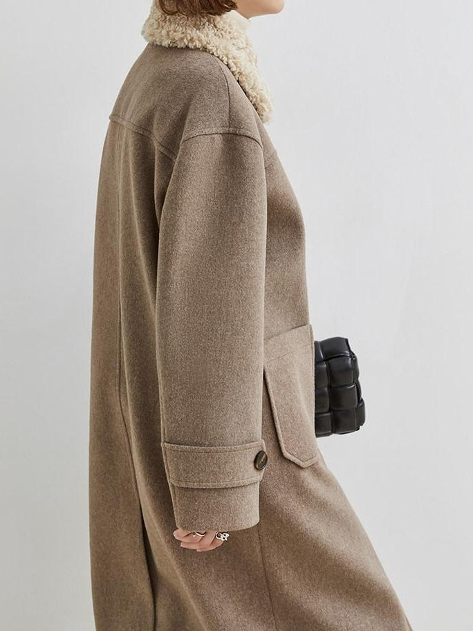 fano Warm Thick Mid Length Stand Collar Straight Commuter Young Women Wool Coats