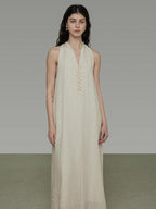 unspoken Soft Tencel Blend Minimal Halter Vneck Aline Relaxed Waist Maxi Dresses