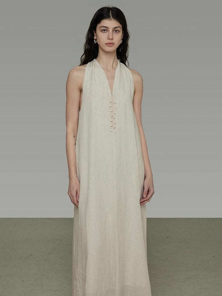 unspoken Soft Tencel Blend Minimal Halter Vneck Aline Relaxed Waist Maxi Dresses