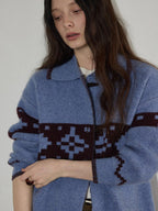 Lofi choose Acrylic Wool Relaxed Fit Commuter Cardigan Women Geometric Blue Sweaters