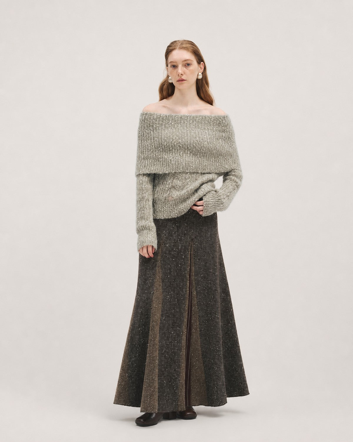 Gotodays Wool Mohair Blend Oversized Casual Knit Pullover Women Dark Mist Green Sweaters