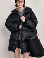 fano 90% White Duck Minimal Straight Stand Collar Black Nylon Zipper Down Jackets