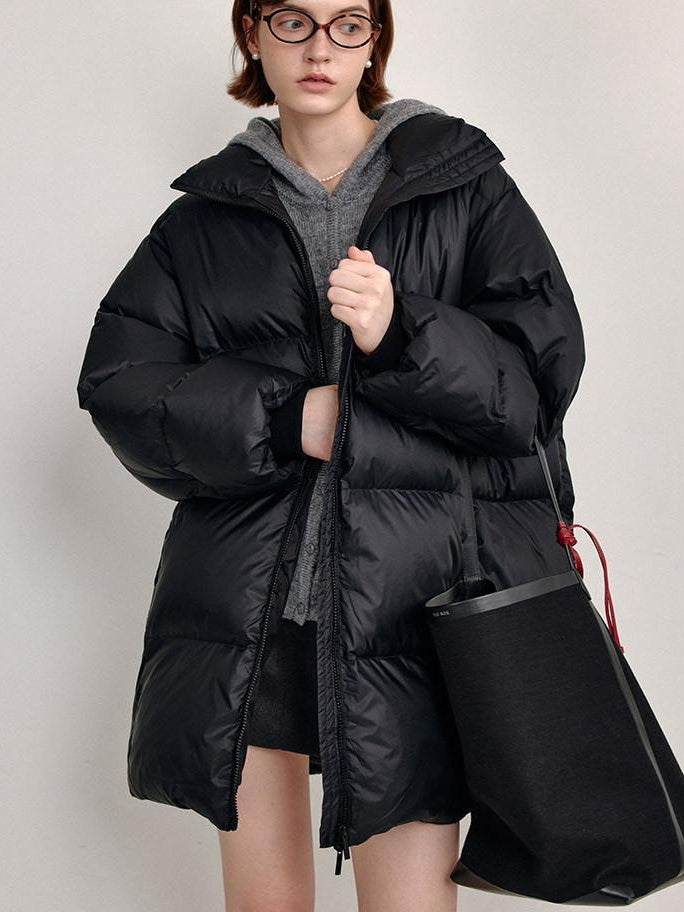 fano 90% White Duck Minimal Straight Stand Collar Black Nylon Zipper Down Jackets