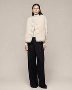 Gotodays Wool Fleece Lined Single Button V-neck Tailored Workwear Beige Cropped Jackets