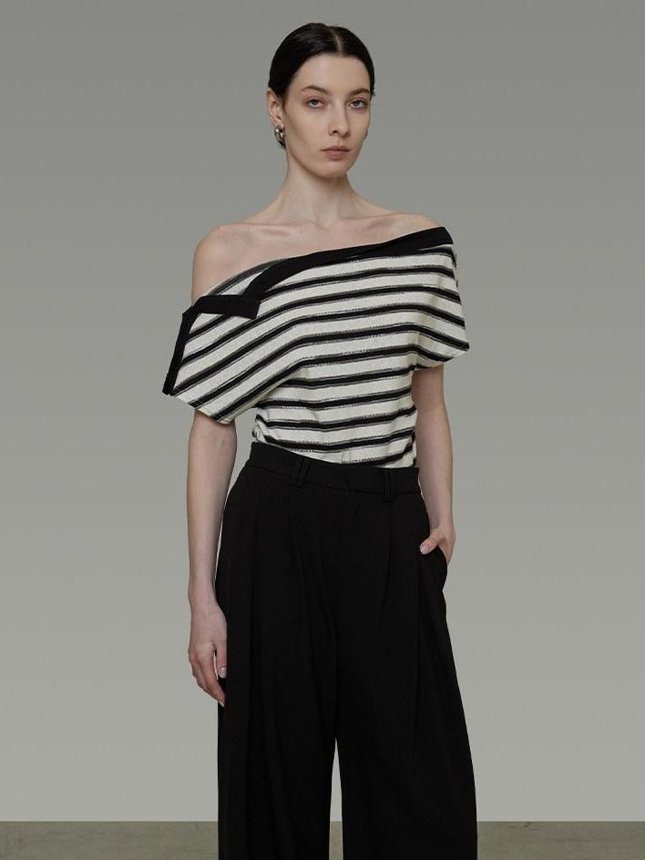 unspoken Soft Cotton Knit Striped Loose Minimalist Women Bardot Off Shoulder Crop Tops