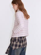fano 90% White Duck Down Warm Slim Short Stand Collar Zipper Pink Down Jackets