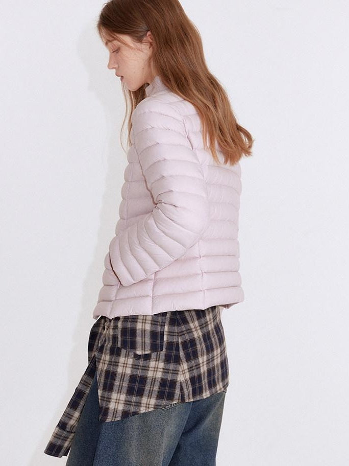 fano 90% White Duck Down Warm Slim Short Stand Collar Zipper Pink Down Jackets