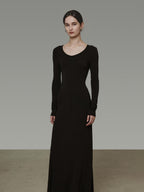 unspoken Breathable Minimalist High Waist Aline Knit Long Sleeve Women Black Maxi Dresses