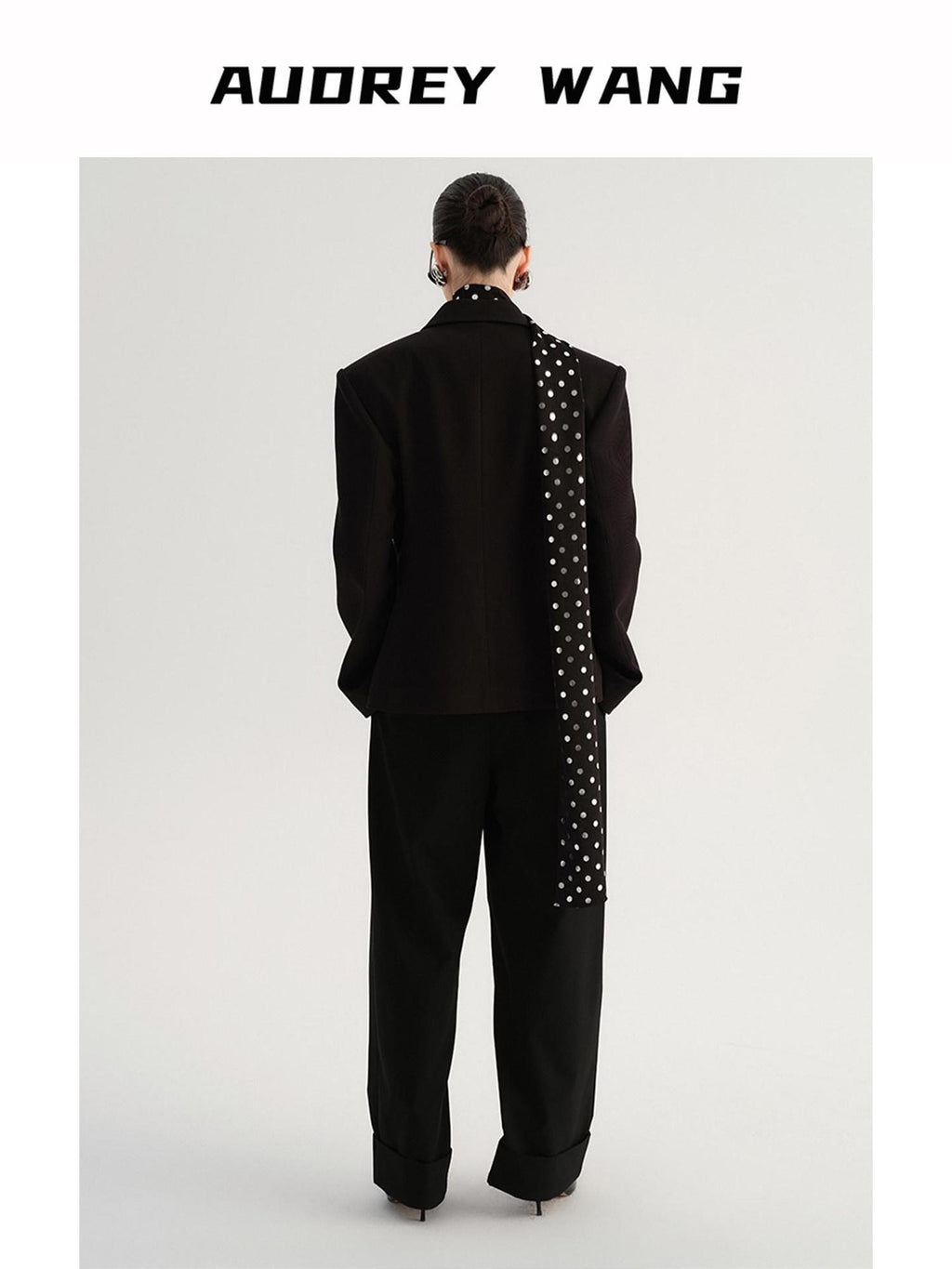 audreyyang Crossover Waist Office Relaxed Fit Women Double Breasted Black Blazers