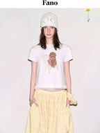 fano Slim Fit Cropped Round Neck Floral Print Ol Commuter Youth Short Sleeve T-Shirts