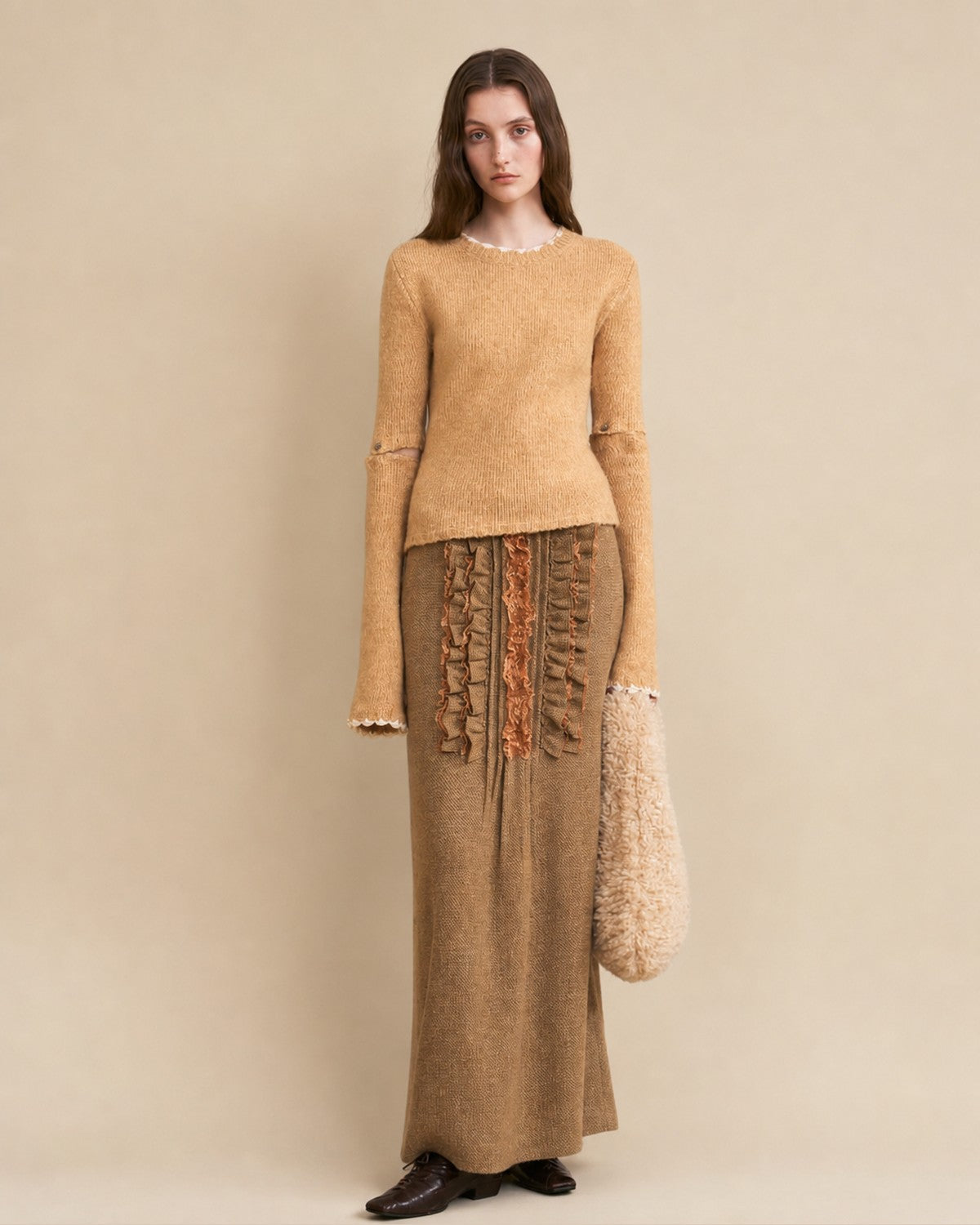 Gotodays Wool Blend Lined Vintage Straight Mid Hidden Zip Casual Women Maxi Skirts