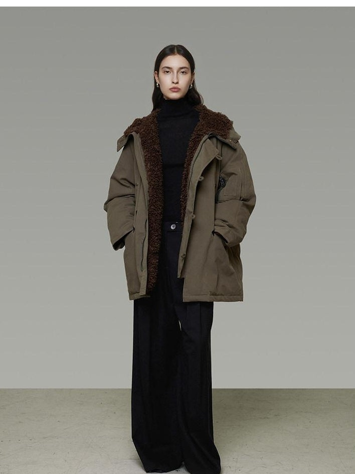 unspoken 90 Percent White Duck Down Hooded Loose Patchwork Cotton Warm Women Down Jackets