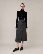 Gotodays Wool Blend Lined Asymmetric Aline Mid Waist Minimal Workwear Women Midi Skirts