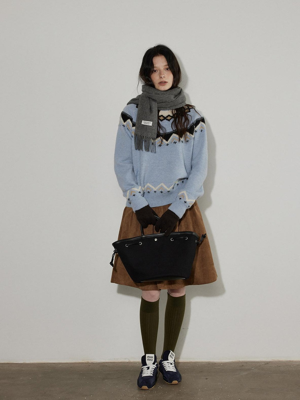 Lofi choose Soft Wool Blend Loose Fit Commuter Crewneck Pullover Blue Knit Tops Sweaters