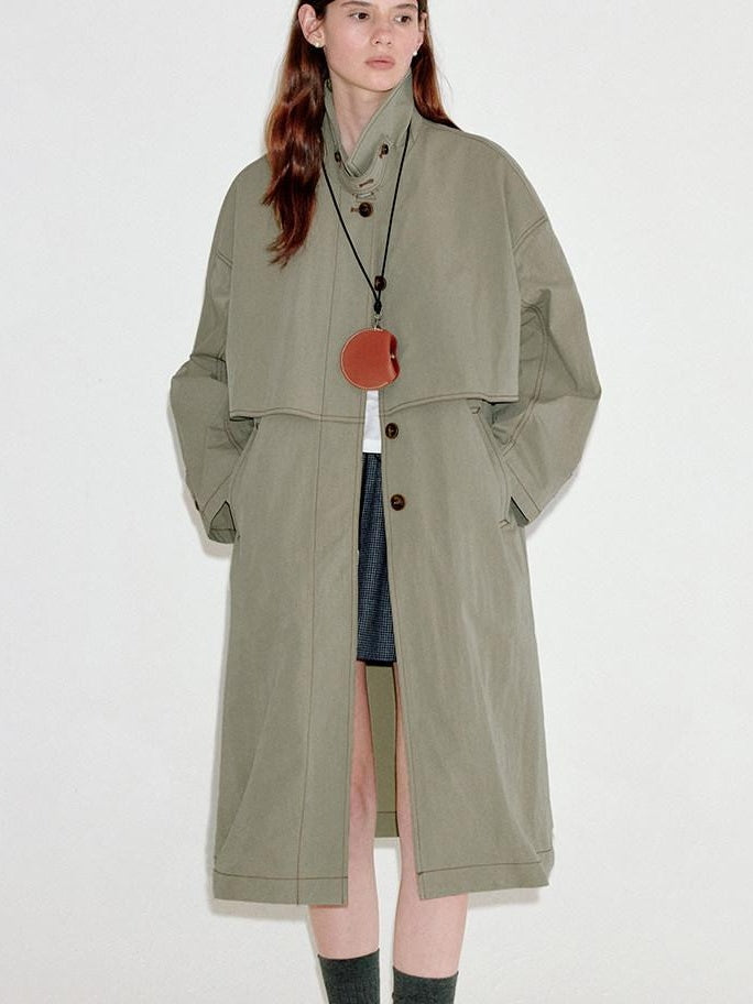 fano Oversized Cotton Blend Single Breasted Korean Commuter Women Khaki Trench Coats