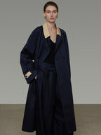 unspoken Minimal Commuter Cotton Loose Fit Single Breasted Long Navy Trench Coats