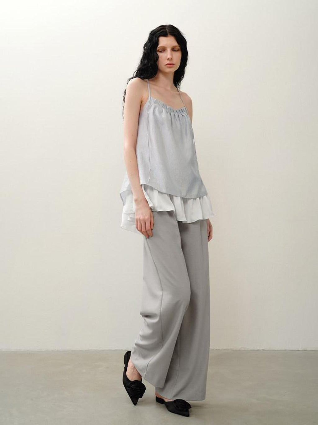 someone sometimes Original Design Ruffle Trim Loose Fit Lyocell Blend Women Solid Color Camisoles