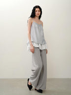 someone sometimes Original Design Ruffle Trim Loose Fit Lyocell Blend Women Solid Color Camisoles