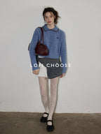 Lofi choose Comfortable Relaxed Fit Office Pullover Long Sleeve Knit Blue Green Sweaters