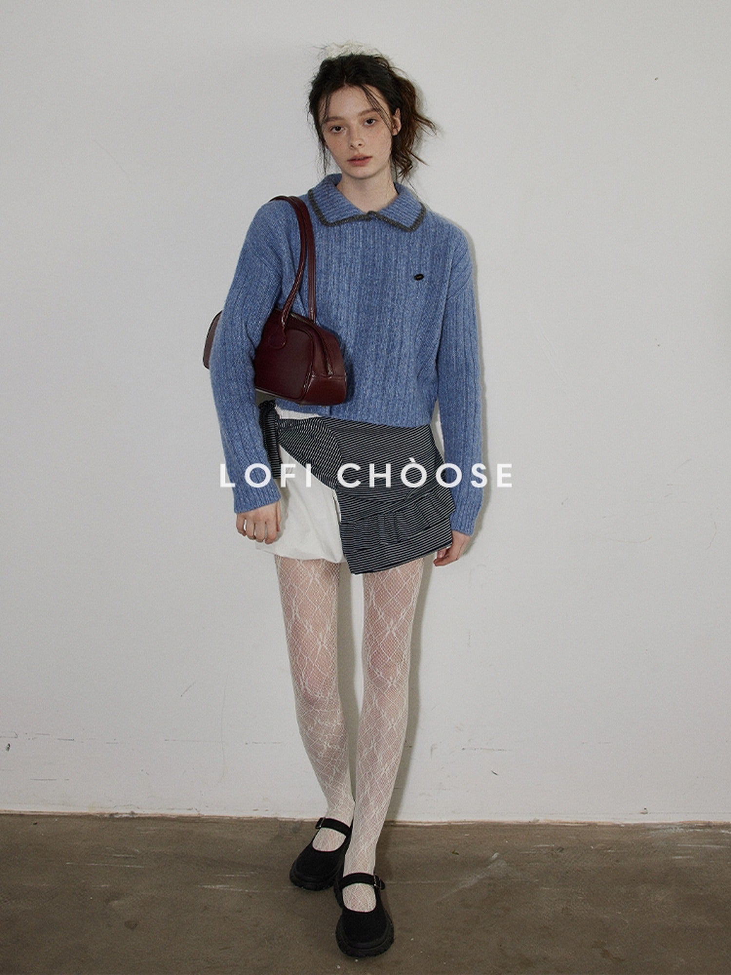 Lofi choose Comfortable Relaxed Fit Office Pullover Long Sleeve Knit Blue Green Sweaters