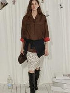 Lofi choose High Waist Casual Patchwork A Line Printed Polyester Office Midi Skirts
