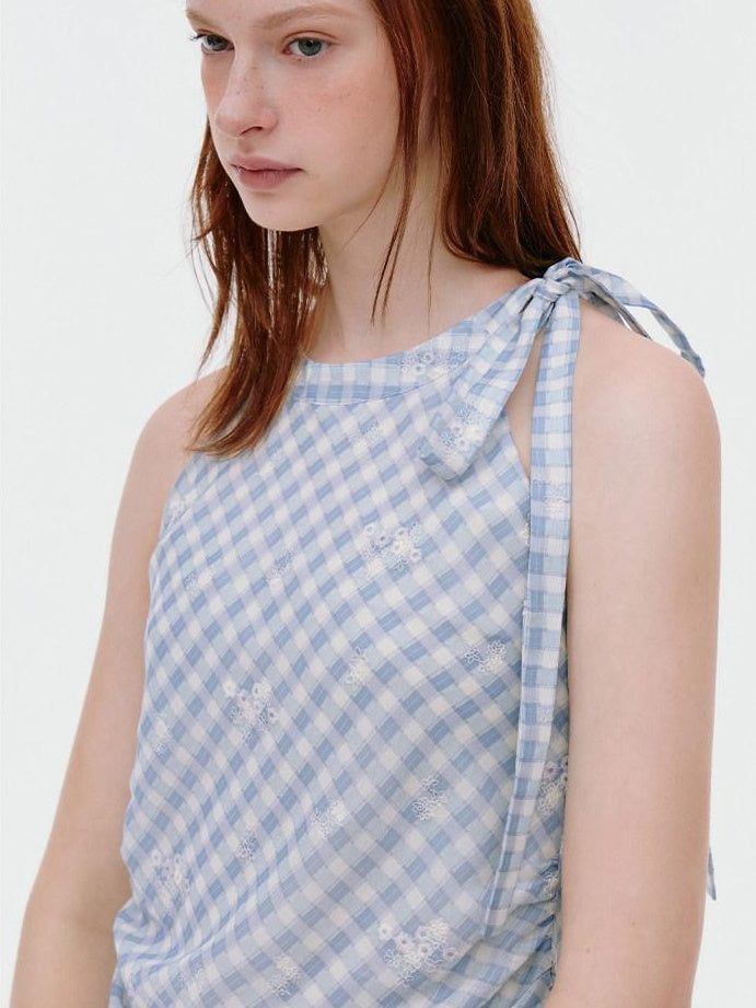 fano Soft Cotton Blend Halter Plaid Korean Office Hline Square Neck Midi Dresses
