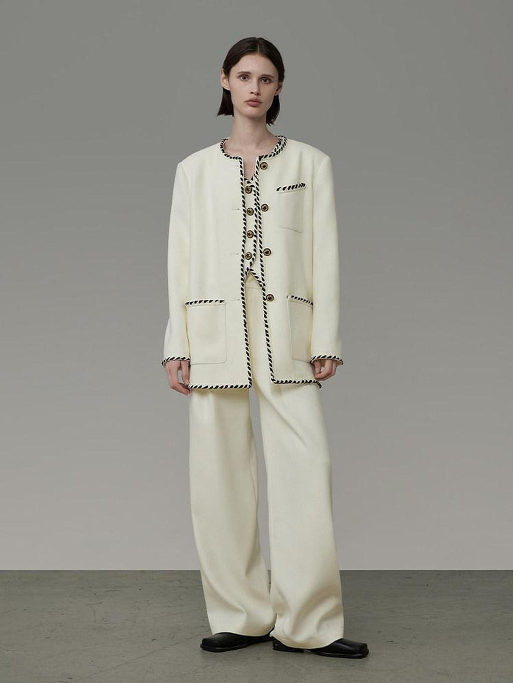 unspoken Off White Three Piece Minimalist Casual Women S M L Lounge Top & Pants Sets
