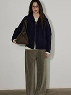 Lofi choose High Waist Chunky Stripe Office Ready Women Light Gray Wide Leg Pants