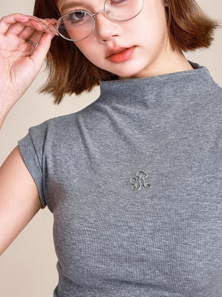 ikyou 3D Embellished Slim Fit Mock Neck Commuter Cotton Short Sleeve T-Shirts