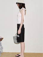 fano Slim Viscose Nylon Spaghetti Strap Office Cropped Solid Black White Camisoles