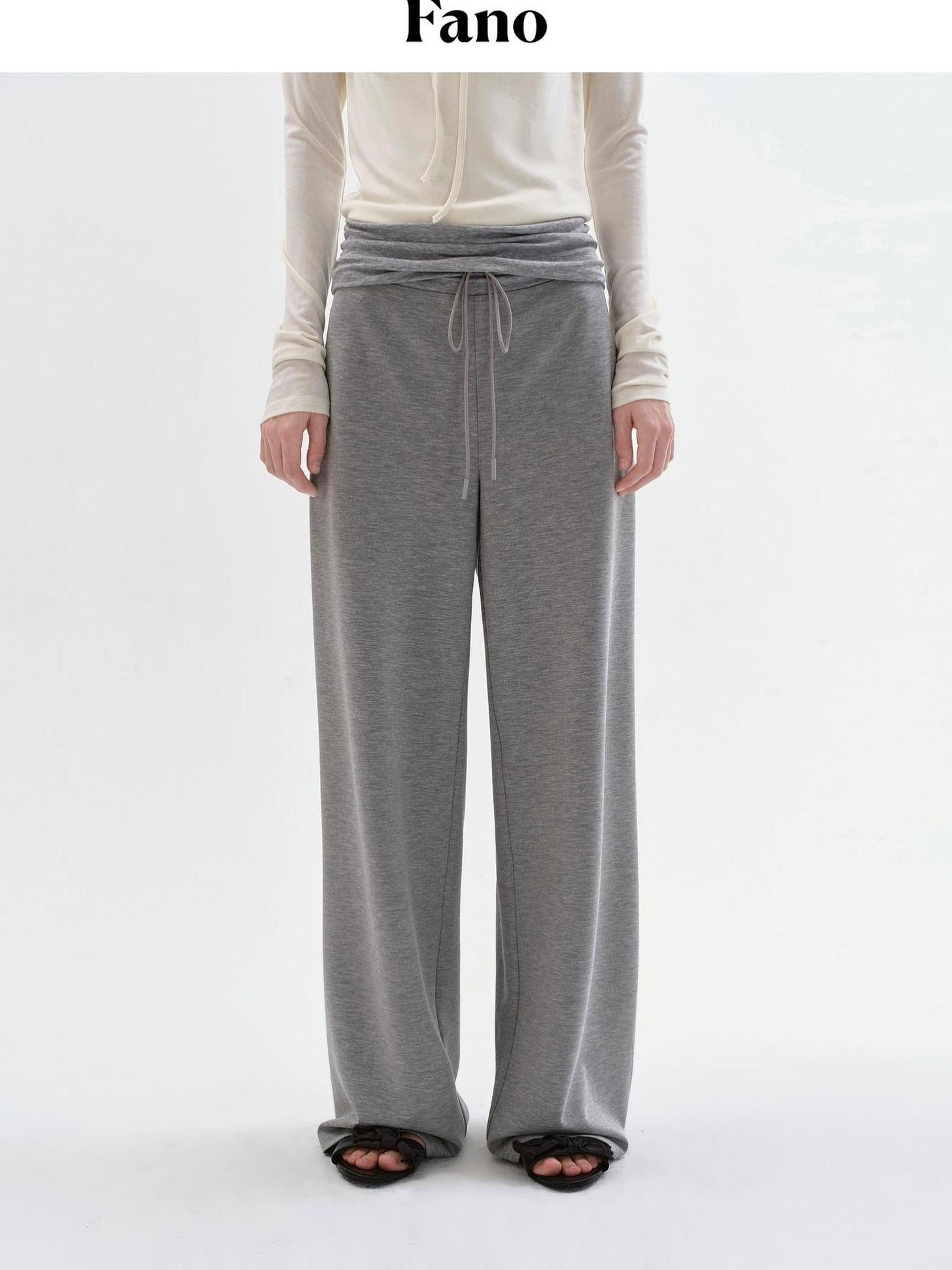 fano Versatile Natural Waist Drawstring Wide Leg Heather Gray Poly Blend Sweatpants