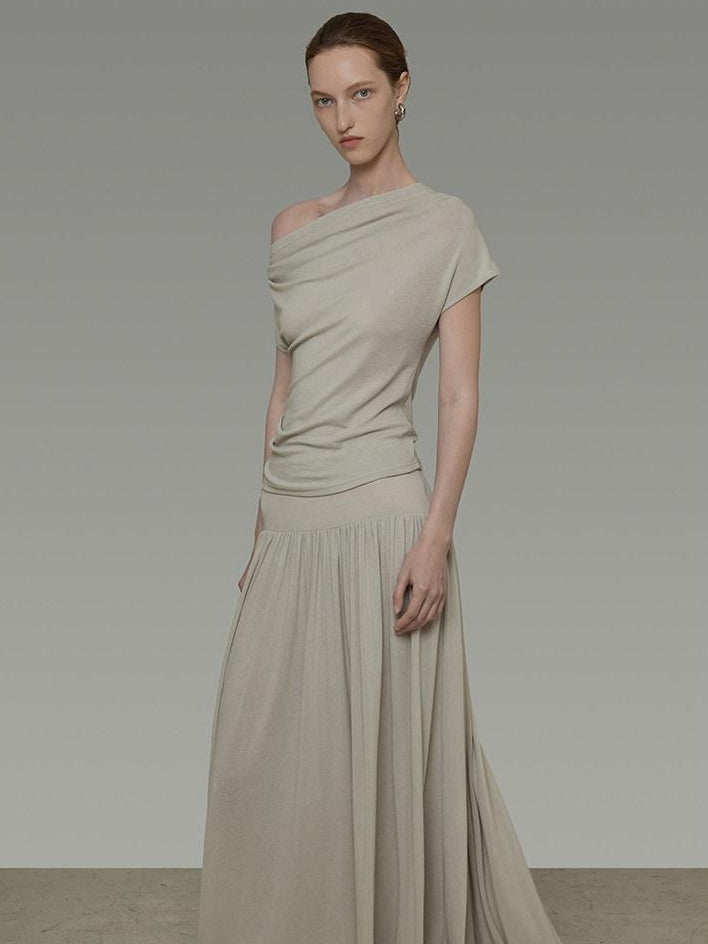 unspoken Breathable Tencel Two Piece Fitted Workwear Sage Off Shoulder Crop Tops