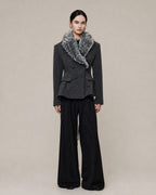 Gotodays Wool Blend Double Breasted Slim Lapel Tailored Minimal Workwear Gray Short Coat
