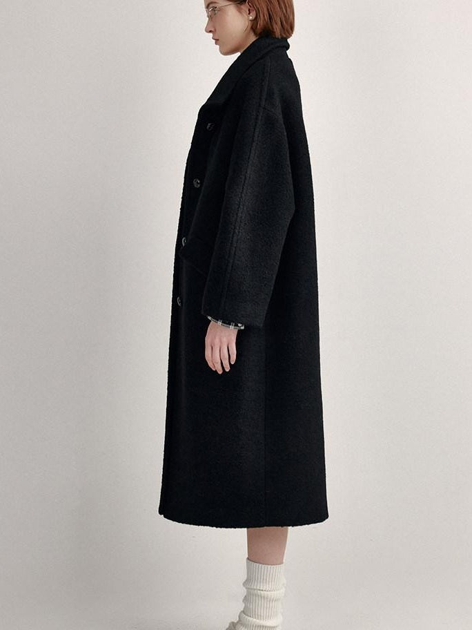 fano Soft Wool Blend Straight Cut Stand Collar Pockets Commuter Midlength Wool Coats
