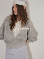 Lofi choose Cotton Blend V-neck Loose Fit Longsleeve Commuter Womens Heather Gray Sweatshirt