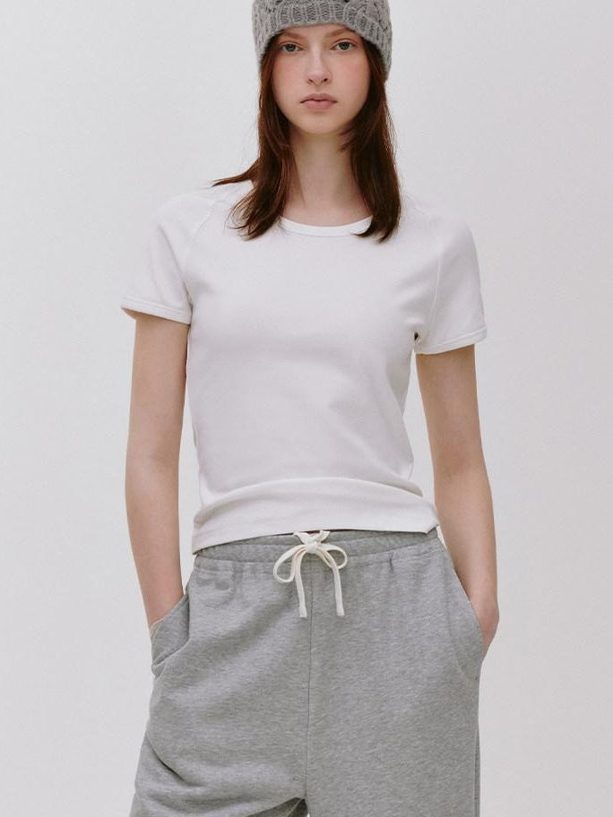 fano Breathable Cotton Lyocell Slim Cropped Korean Womens White Short Sleeve T-Shirts