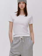 fano Breathable Cotton Lyocell Slim Cropped Korean Womens White Short Sleeve T-Shirts