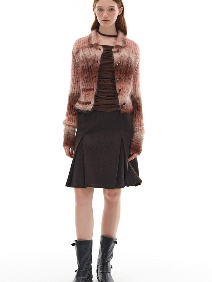 someone sometimes Soft Mohair Blend Lapel Collar Button Front Women Pink Brown Gradient Cardigans
