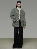 unspoken Lambswool Blend Structured Commuter Round Neck Relaxed Green Wool Coats