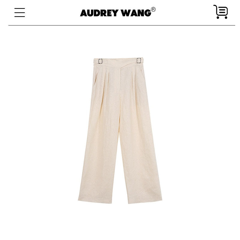 audreyyang_Light_Cream_Linen_V-neck_Button_Vest_With_Long_Pants_Women_Top_&_Pants_Sets_MISSTT