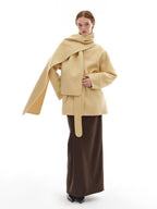 someone sometimes Minimalist Belted Roundneck Single Breasted 50 Percent Wool Yellow Wool Coats
