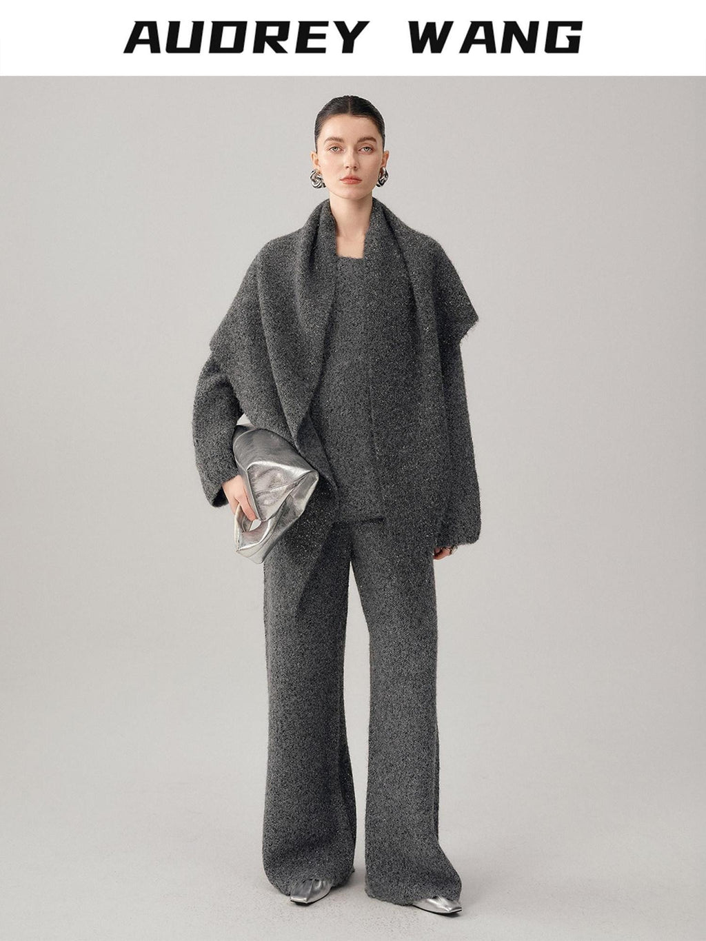 audreyyang Lyocell Blend Casual Loose Pullover Round Neck Women Two Piece Knit Sweaters