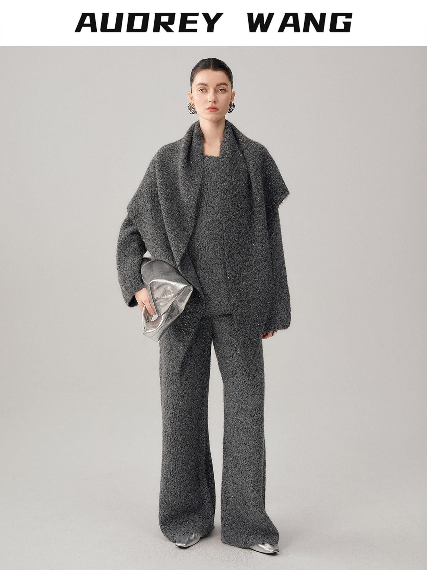 audreyyang Lyocell Blend Casual Loose Pullover Round Neck Women Two Piece Knit Sweaters