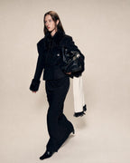 Gotodays Warm Wool Blend Slim Fit Button Front Women Black Long Sleeve Cropped Jackets