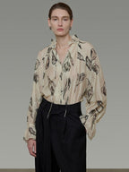 unspoken Breathable Soft Office Loose V-neck Embroidered Floral Viscose Blend Blouses