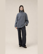 Gotodays Warm Wool Blend Loose Fit Turtleneck Knitted Pullover Office Casual Gray Sweaters