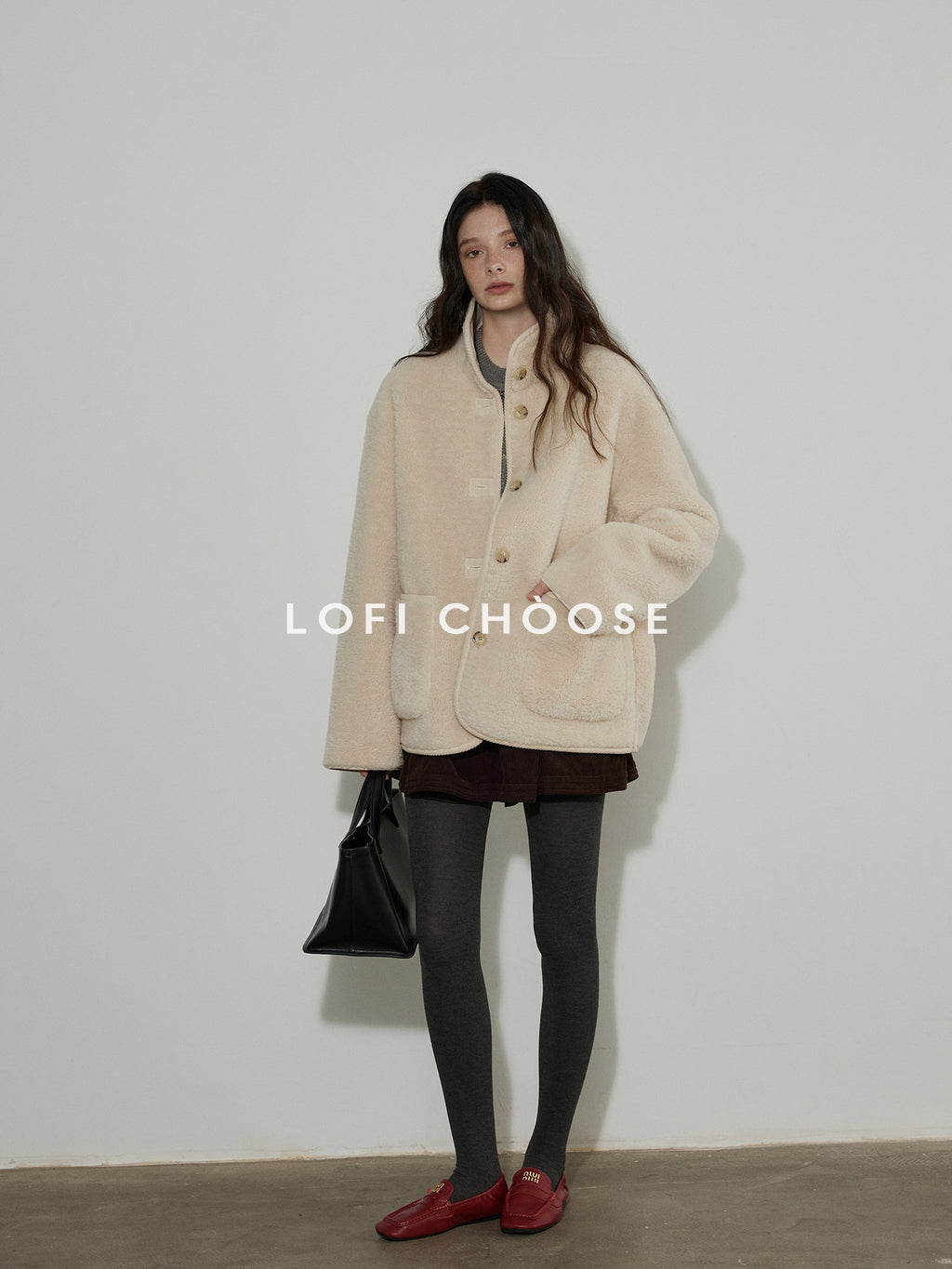 Lofi choose Thick Fleece Lined Warm Loose Fit Commuter Coat For Women Ivory Long Coats