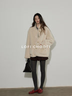 Lofi choose Thick Fleece Lined Warm Loose Fit Commuter Coat For Women Ivory Long Coats