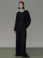 unspoken Soft Fine Knit Two Piece Minimalist Women Black Layered Knitwear Cardigans